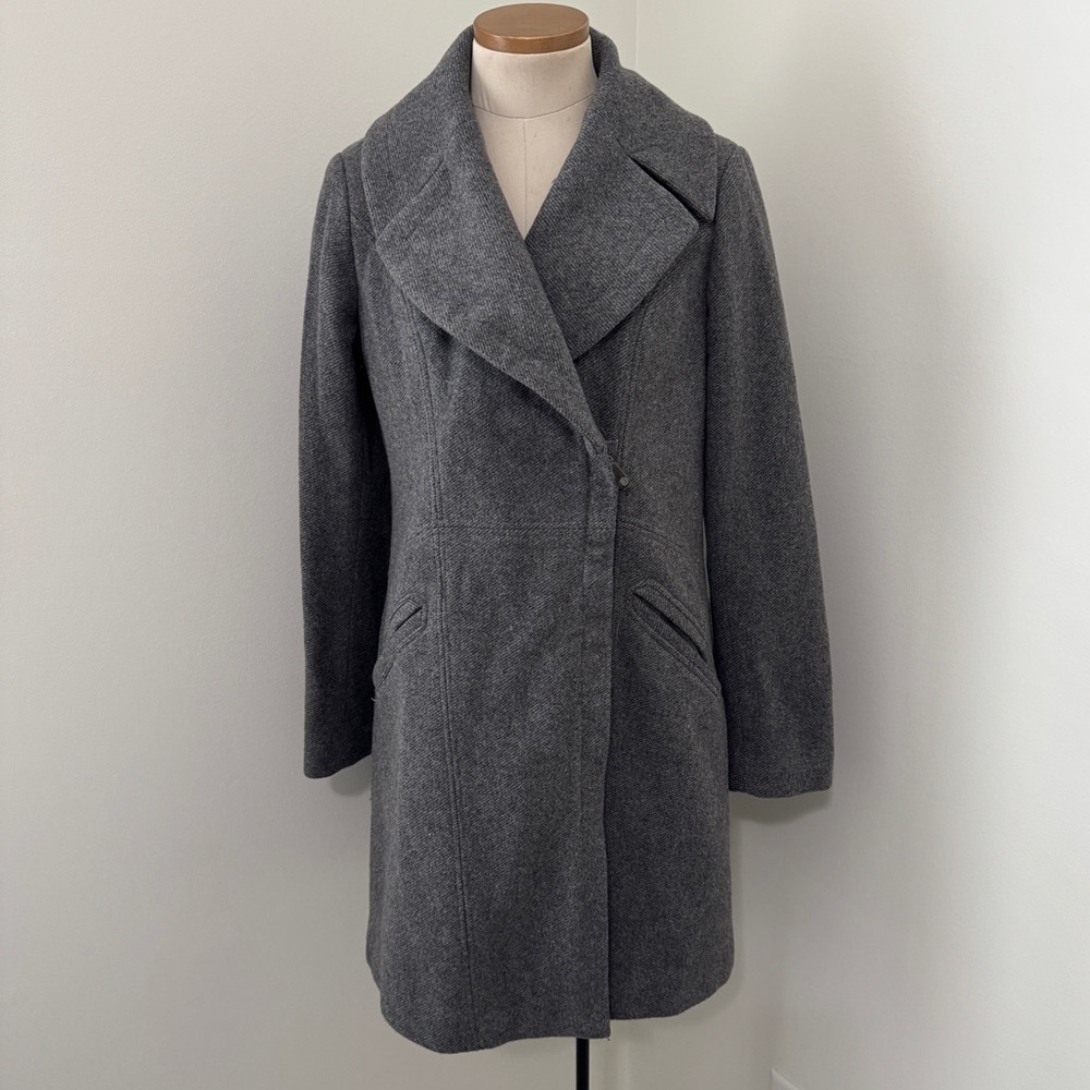 Vince Camuto‎ Medium Gray Wool Blend Coat ~ Trench Peacoat Asymmetrical Classic